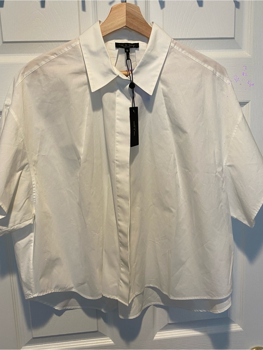 NWT Women’s Rag & Bone Maura Short Sleeve Cotton Poplin Shirt White Size L $198